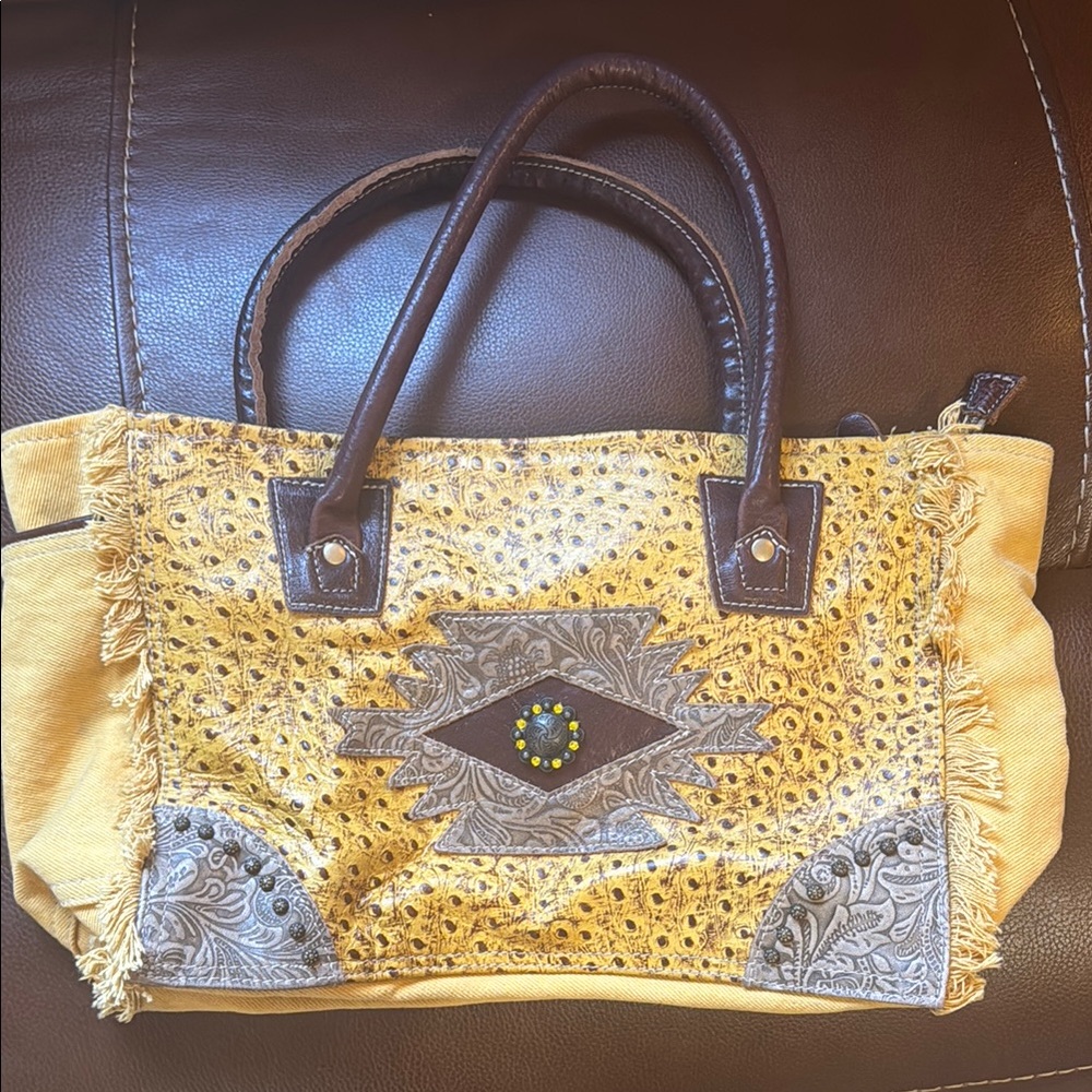 Yellow Embroidered Tote Bag
